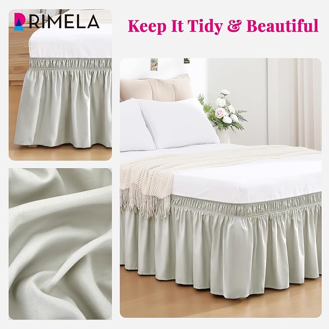 RIMELA Light Grey Bed Skirt Queen Size 15 Inch Drop, Wrap Around Elastic - Image 5