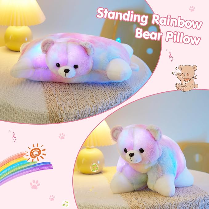 Glow Guards 15" Light up Musical Rainbow Teddy Bear Plush Pillow, Cute Stuffed - Image 2