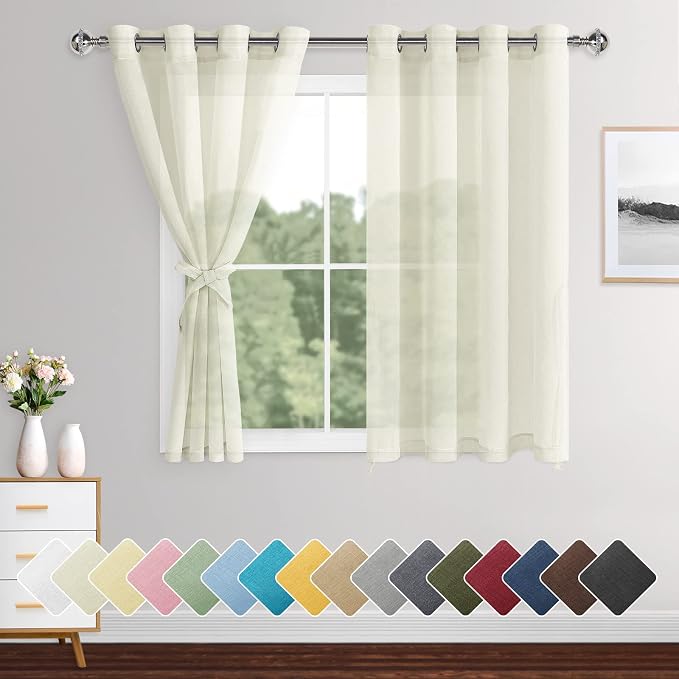 XWZO Sheer Curtains for Bedroom, Light Filtering Semi Transparent Voile Grommet by XWZO