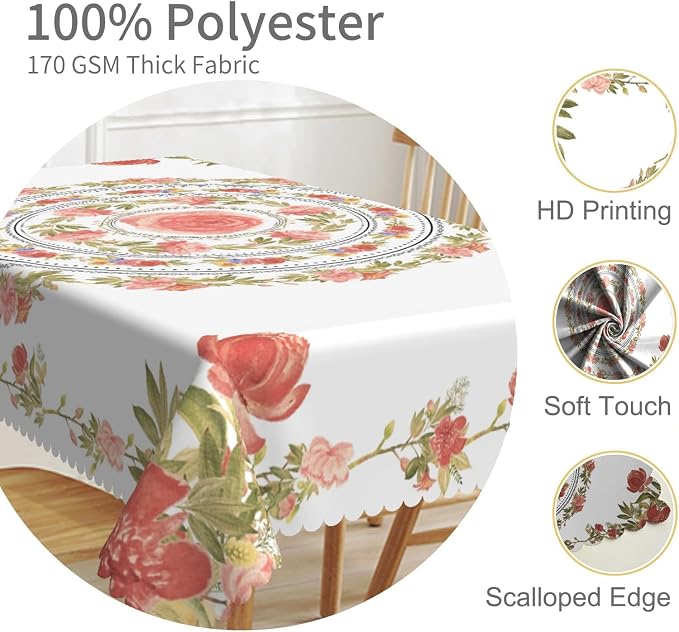 60x108inches Floral Rectangle Tablecloth Pink Rose Flower Wreath Printed - Image 3