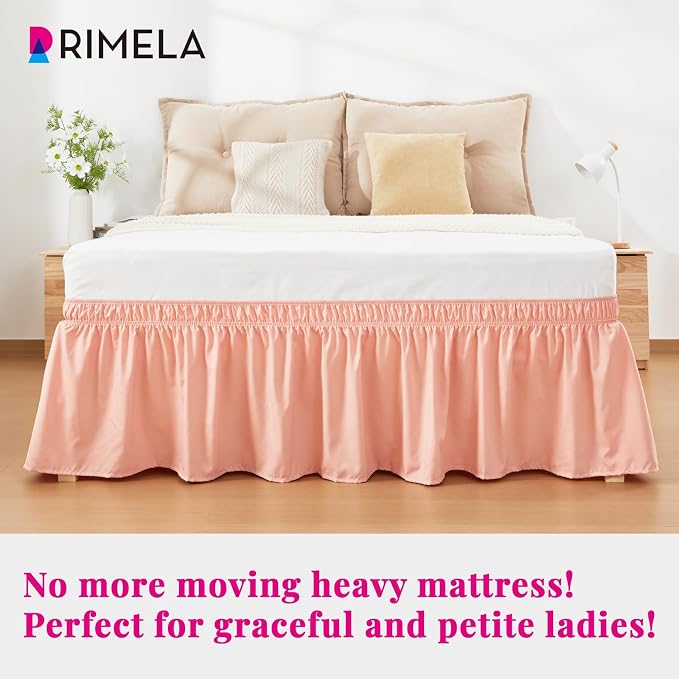 RIMELA Peachy Coral Bed Skirt Queen Size 18 Inch Drop, Elastic Bed Skirting - Image 3