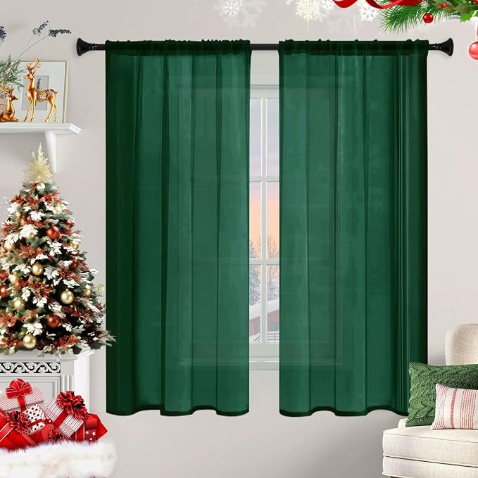 Sheer Curtains 72 Inches Long 2 Panels, Rod Pocket Short Curtain - Image 9