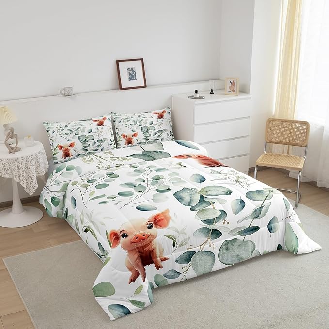 Erosebridal Kawaii Pig Twin Size Comforter Set - Image 3