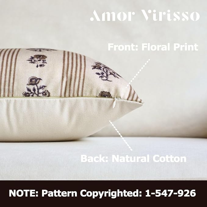 Amor Virisso Floral Throw Pillow Covers 20x20 Set of 2 Block Print Pillow - Image 2
