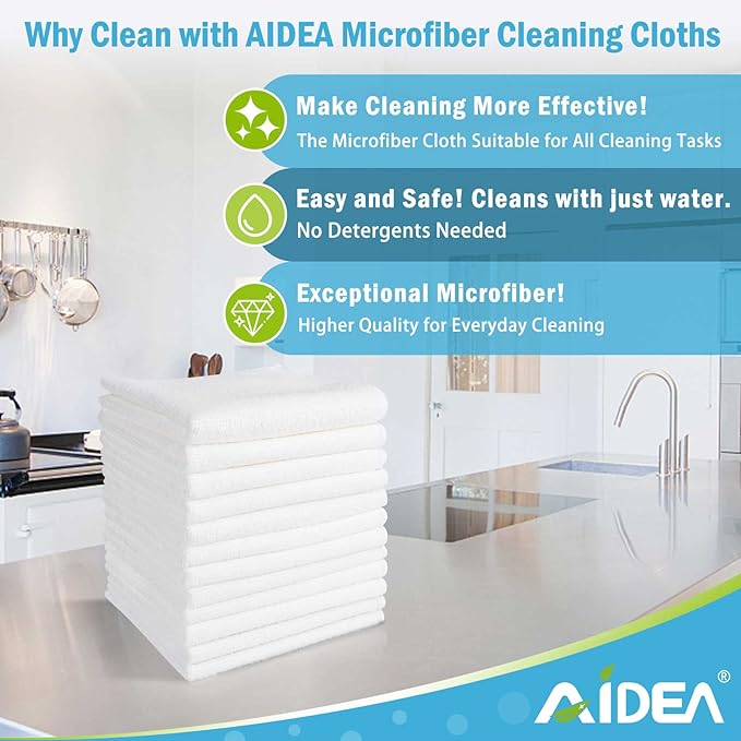 AIDEA Microfiber Cleaning Cloth White 50PK, Cleaning Rags, Lint Free Microfiber - Image 2