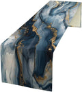 Marble Print Table Runner, Modern Blue Gold Abstract Table Runner by ShiTingYu