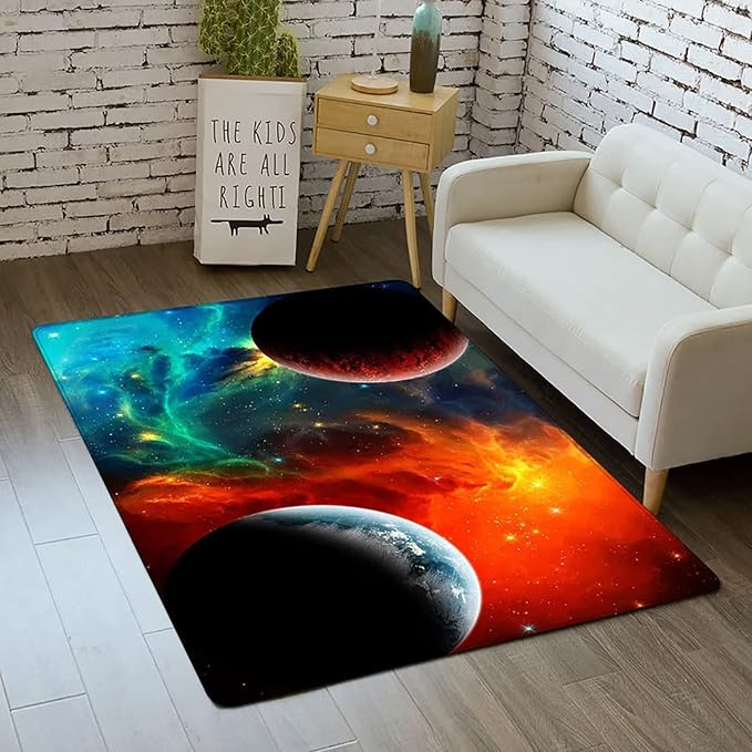 Outer Space Galaxy Area Rug for Boys Room 4x5 ft Soft Non-Slip Solar System 3D by Home
