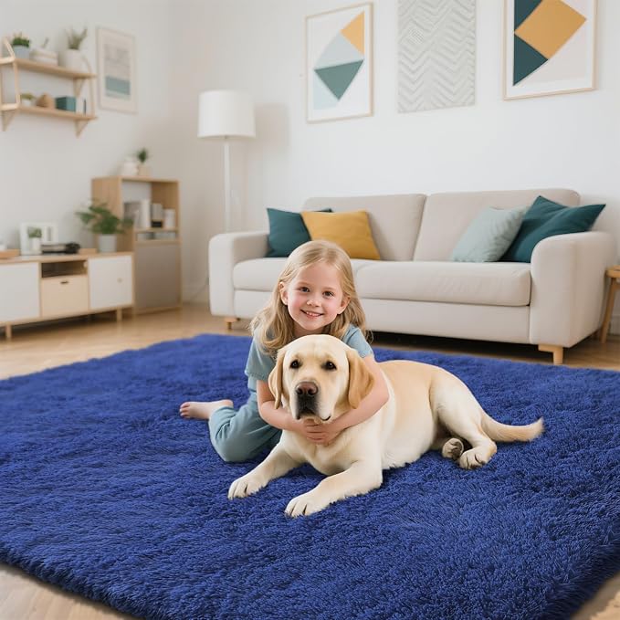 Blue Fluffy Rug Shaggy Area Rug, 4x6 Area Rugs - Image 5