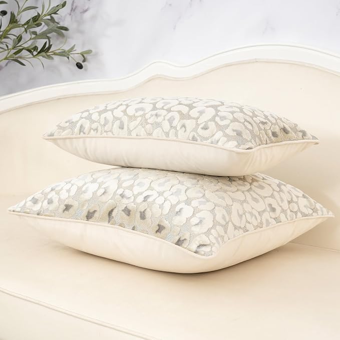 Alerfa Beige Floral Throw Pillow Cover 12 x 20 Inch Cut Velvet Rectange Luxury - Image 4
