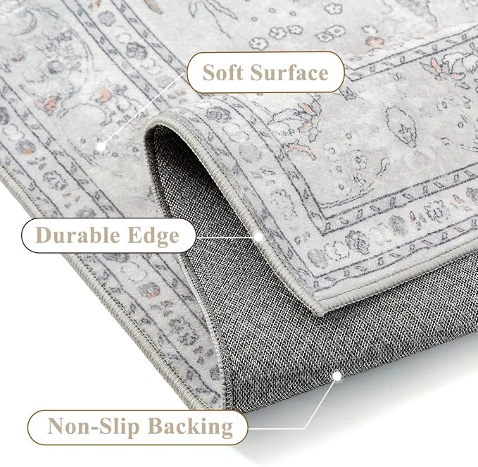 Grey 2x8 Runner Rug Washable Vintage Long Carpet - Image 5