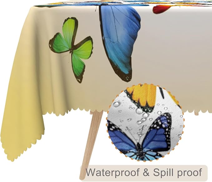 54x70inches Butterfly Rectangle Tablecloth Colorful Butterflies Printed Yellow - Image 2