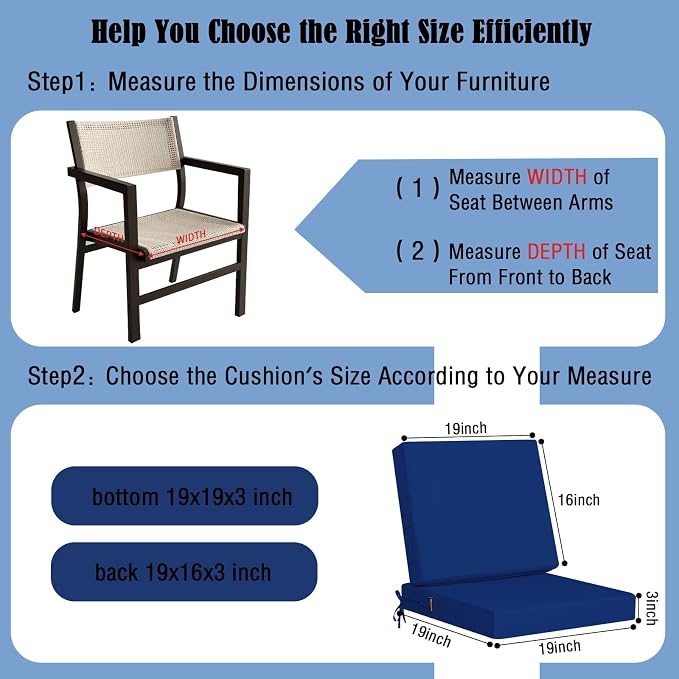 idee-home Outdoor Cushions for Patio Furniture, Outdoor Seat Cushions 19x19 - Image 6