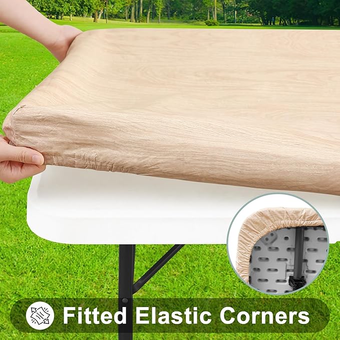 Smiry Rectangle Picnic Tablecloth, Waterproof Elastic Fitted Table Covers - Image 2
