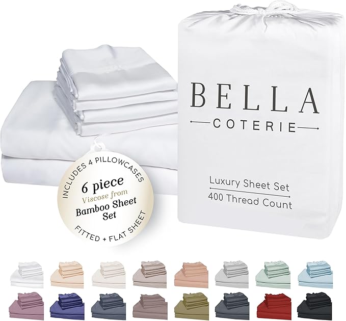 Bella Coterie 6 Piece Luxury Bamboo Viscose Queen Size Sheet Set | 100% by BC