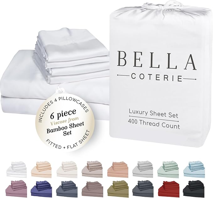 Bella Coterie 6 Piece Luxury Bamboo Viscose Split Top King Size Sheet Set | 34" by BC