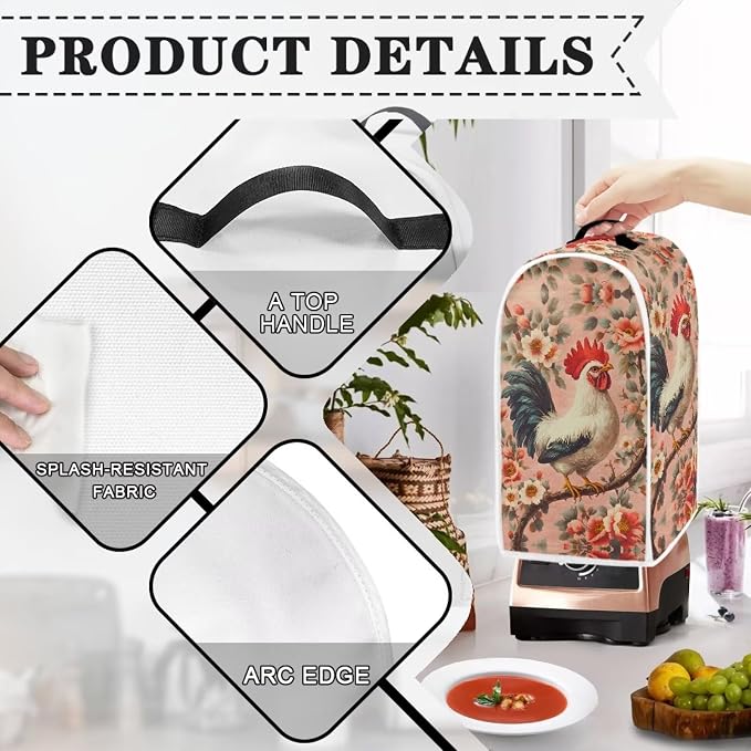 Rooster Flower Print Blender Dust Cover Stand Mixer or Coffee Maker Appliance - Image 4
