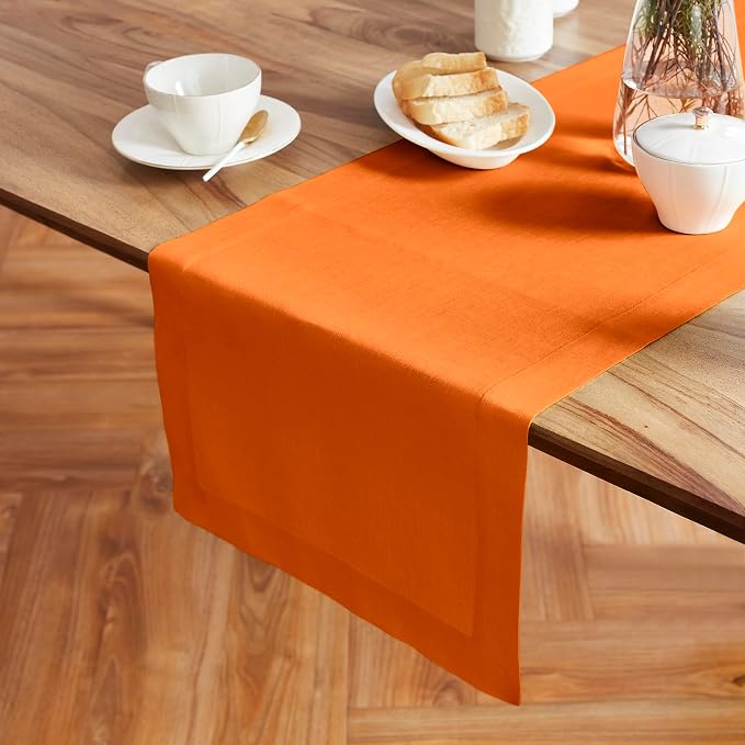 Solino Home 100% Pure Linen Pumpkin Table Runner 48 Inches - Image 2