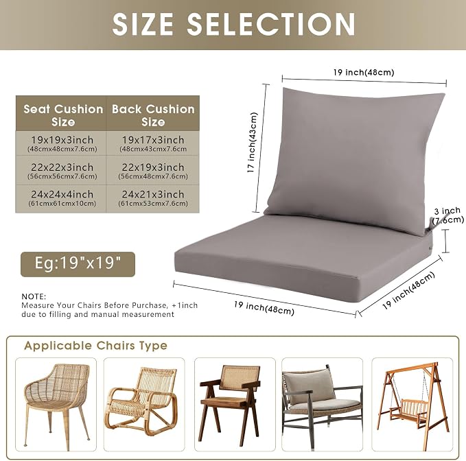 Outdoor Seat Cushion Set 24 x 24 In, Water-Resistant & Fade-Resistan, Patio - Image 3