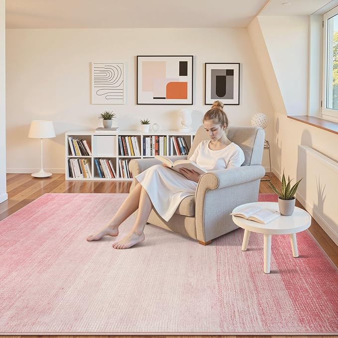 Wonnitar Washable Light Pink Rug, 5x7 Modern Ombre Rugs - Image 8
