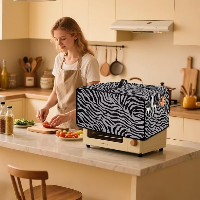 Grey Zebra Print Microwave Oven Dust Cover Dust-Proof Waterproof Microwave - Image 3