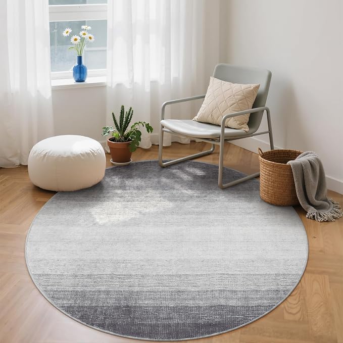 Wonnitar Modern Ombre Washable Round Area Rug 5ft, Non-Slip Large Circle - Image 8