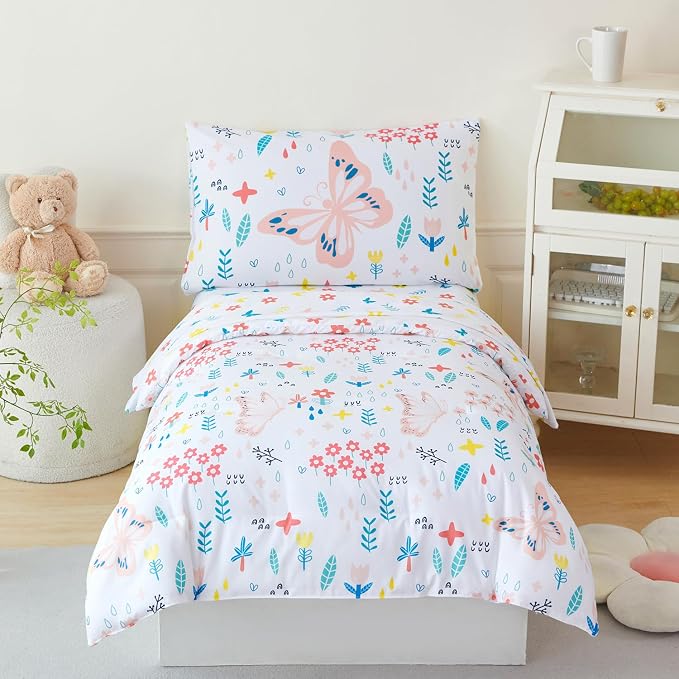 PERFEMET 5 Pieces Girls Bed in A Bag Full Size Reversible Pink Flowers by PERFEMET