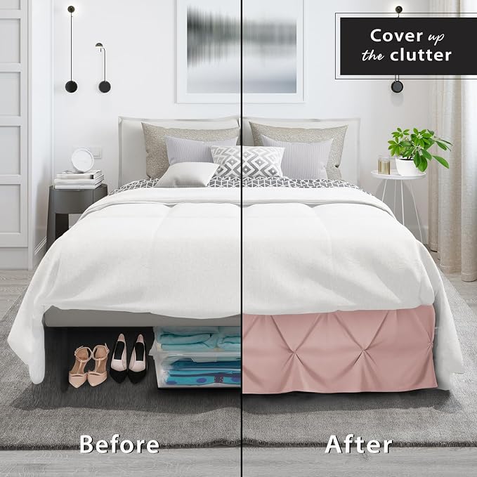 Nestl Blush Pink Bed Skirt King Size, Pinch Pleat King Bed Skirt, Hotel Quality - Image 4