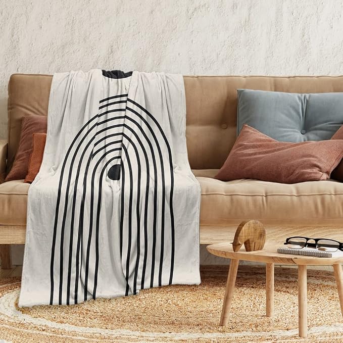 Boho Mid Century Blankets Orange Beige Throws Abstract Modern Aesthetic Bedding - Image 3