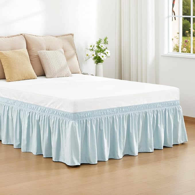 RIMELA Grayish Blue Bed Skirt Queen Size 15 Inch Drop, Wrap Around Elastic - Image 2