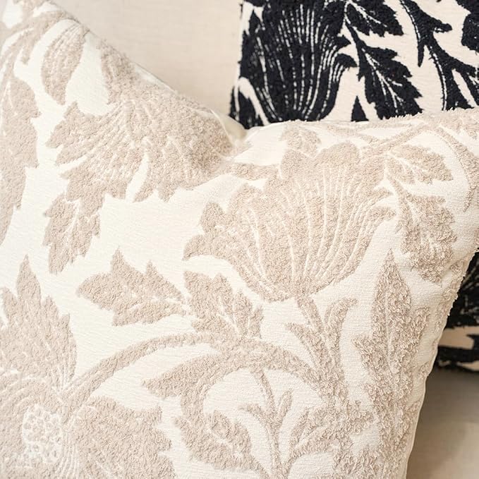 Yangest Chenille Floral Pillow Cover 18 x18 Inches, Neutral Jacquard Square - Image 4