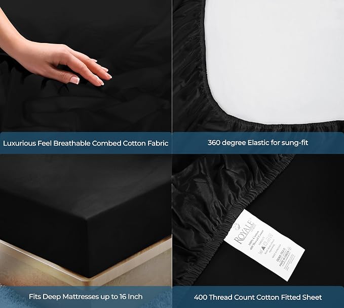 ROYALE LINENS 400 Thread Count 100% American Grown Cotton Fitted Sheet Twin Size - Image 5