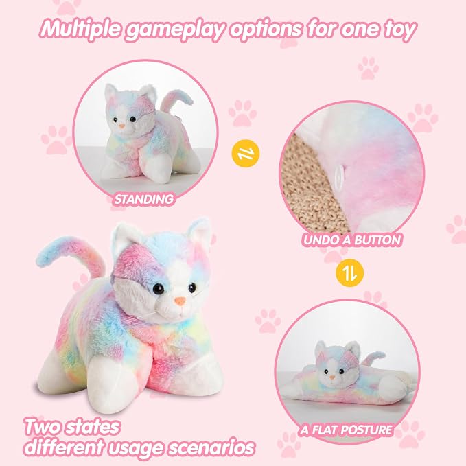 Glow Guards 16" Rainbow Cat Plush Pillow, Cute Kitty Stuffed Animal Soft Lovely - Image 3