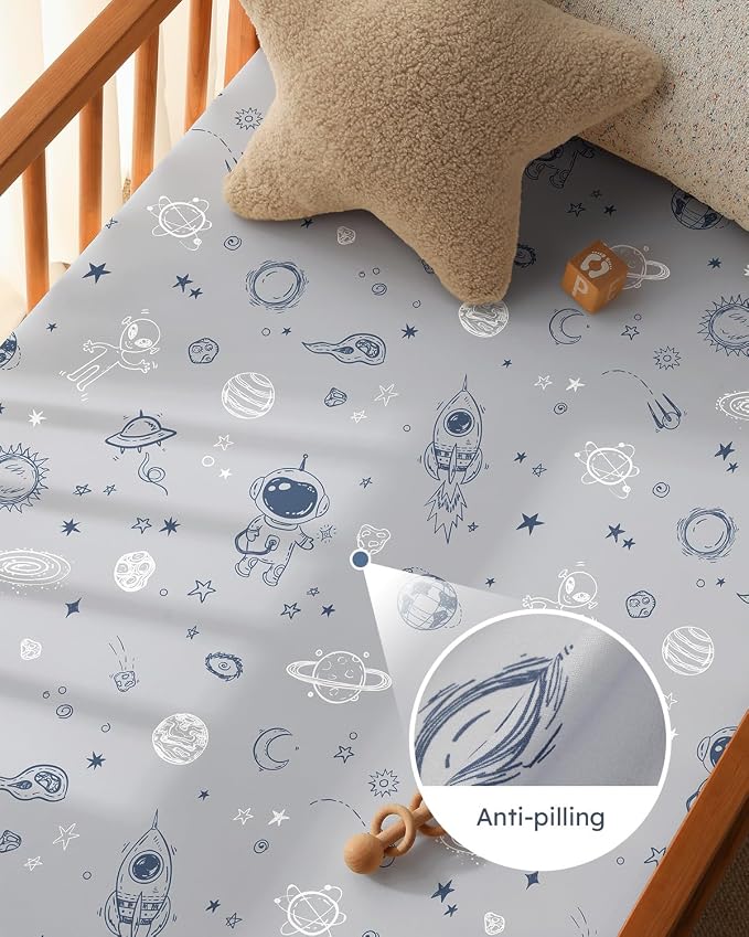 Baby Crib Sheets for Boys Girls, Breathable Soft Microfiber Baby Sheet Grey & - Image 4