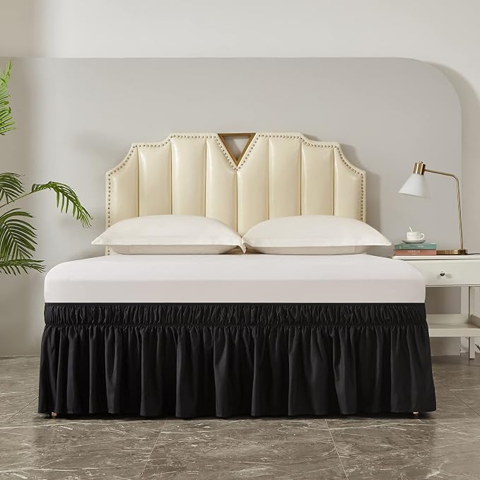 MEILA Wrap Around Bed Skirt Three Fabric Sides Elastic Dust Ruffled 24 Inch - Image 2