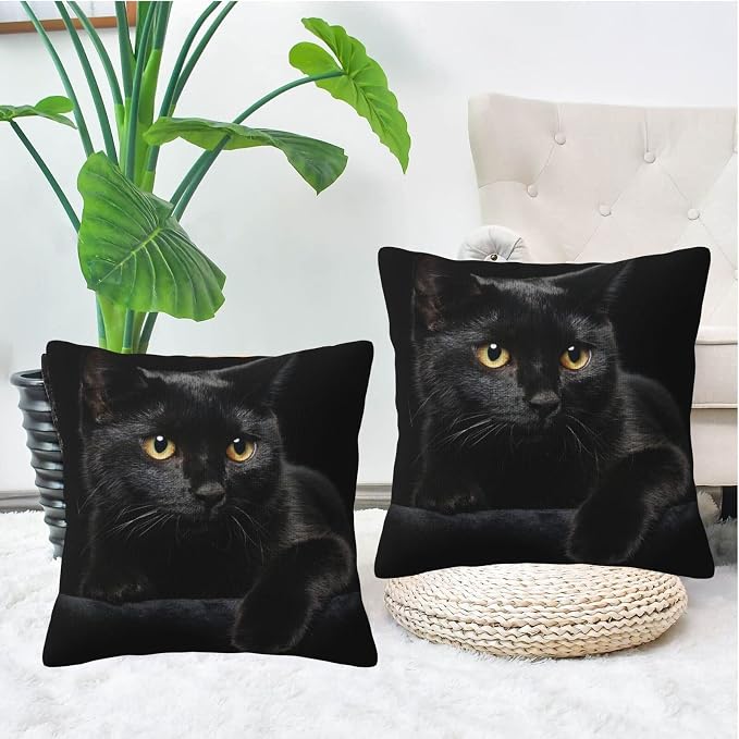 Black Cat Throw Pillow Covers Decorative Linen Pillow Cases Set of 2 Square - Image 9