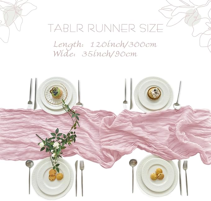 IVAPUPU 8 Pcs Cheesecloth Table Runner - 10ft Pink Boho Gauze Cheese Cloth - Image 3