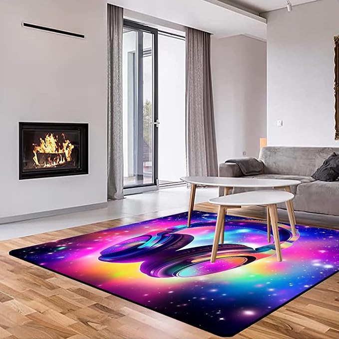 Galaxy Game Area Rug Music Headphone Rugs Colorful Throw Rug Non-Slip Carpet - Image 8
