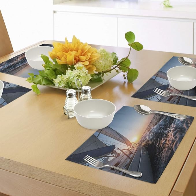 Ambesonne Nautical Place Mats Set of 4, Sail Boat in The Sea Waves Toward - Image 4