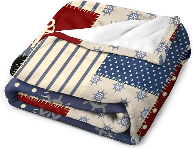 Nautical Blanket Vintage Coastal Rustic Red Blue White Polka Dot Stripe Anchor - Image 2