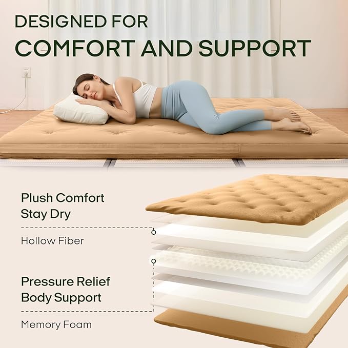 ZonLi Japanese Floor Futon Mattress Twin Size 75"x 39", 100% Cotton Cover 2.5'' - Image 3