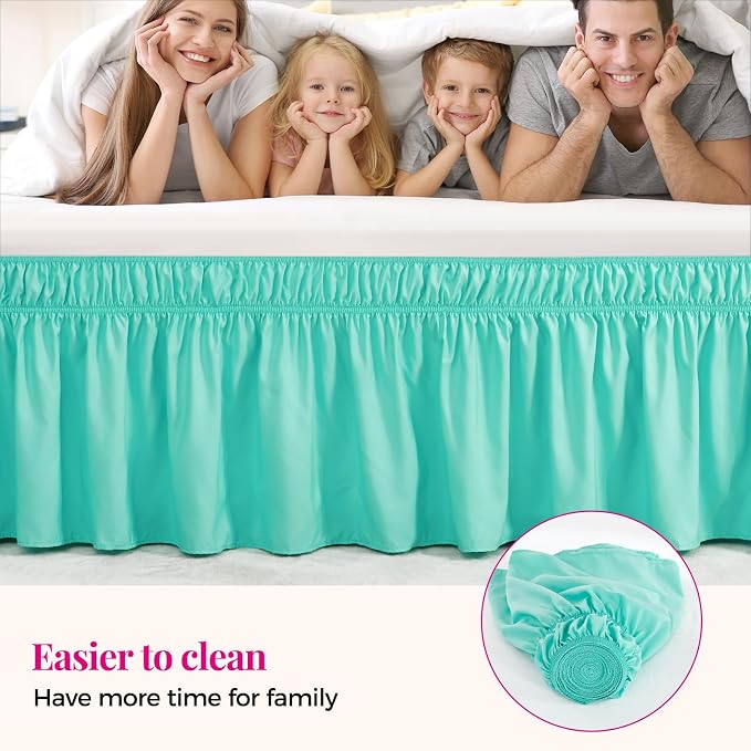 RIMELA Spa Blue Bed Skirt Queen Size 18 Inch Drop, Elastic Bed Skirting - Image 4