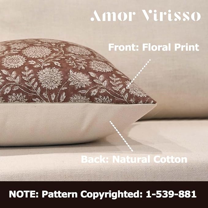 Amor Virisso Floral Pillow Covers 24x24 Throw Pillow Covers Vintage Block Print - Image 2