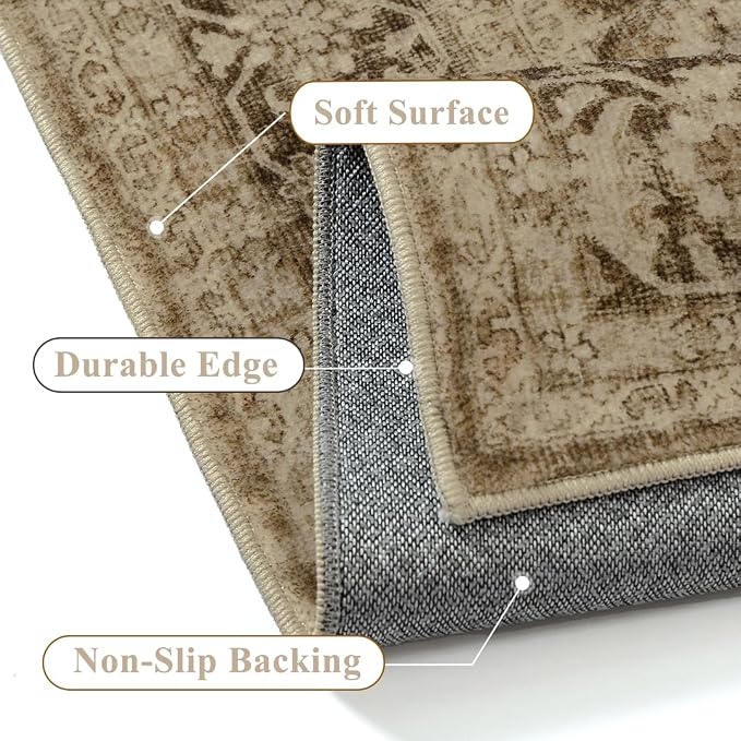 Brown 2x8 Runner Rug Hallway Non Slip Kitchen Vintage Distressed Long Carpet - Image 2