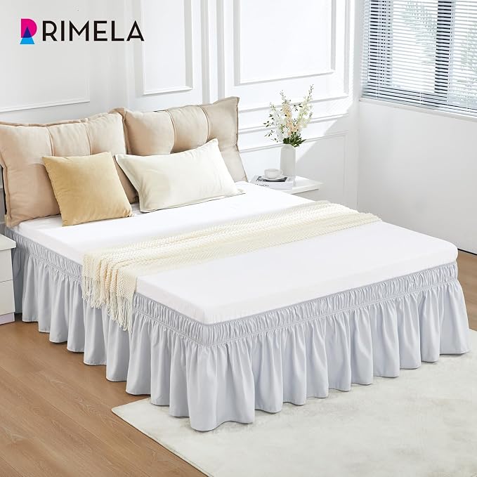 RIMELA Ice Grey Bed Skirt King Size 15 Inch Drop, Elastic Bed Skirting - Image 2