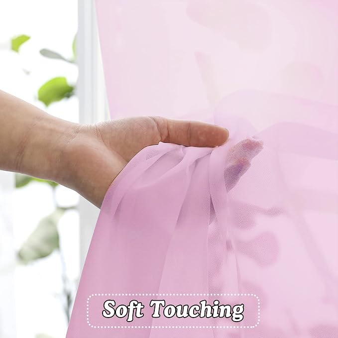 OVZME Light Pink Sheer Curtains 45 Inches Long 2 Panels, Light Filtering Sheer - Image 6