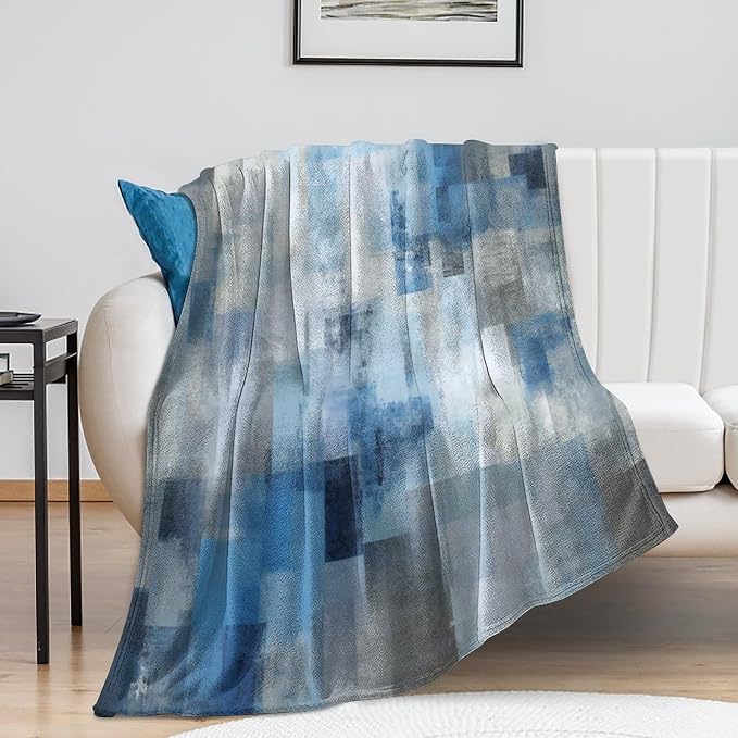 Fashion Gradient Blanket, Modern Art Abstract Blue Grey Check Painting Strokes by Unknown