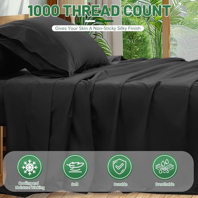 Egyptian Cotton Sheets Full Size 4PCS 1000 Thread Count Sateen Weave Soft - Image 2
