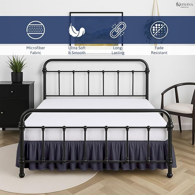 KRISHNA Ruffled Bed Skirt with Split Corners King, 100% Microfiber Hotel Quality - Image 2
