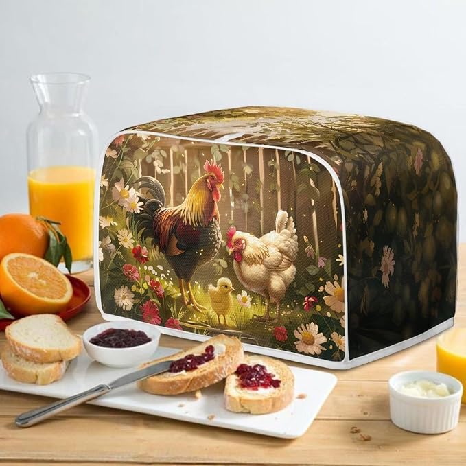 Chicken Rooster Flower Toaster Cover 4 Slice Wide Slot, Washable Kitchen - Image 5