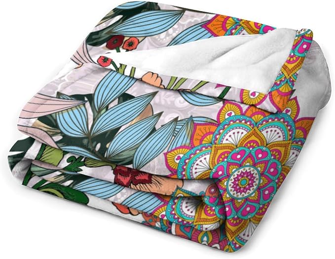 Boho Flowers Blanket for Women Girls, Rustic Bohemian Mandala Palm Leaves - Image 3